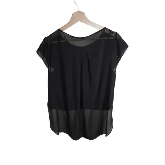 Womens Med ZARA BASIC Sheer Crop Front Long back - Picture 4 of 7
